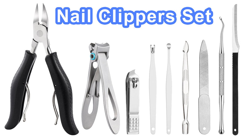 SOUTHMAN Toenail Clippers for Thick & Ingrown Nails Toenail Clippers Kits Stainless Steel Super Sharp Curved Blade Grooming Nail Tool for Man & Women Nail Clippers (9pcs) 9pcs