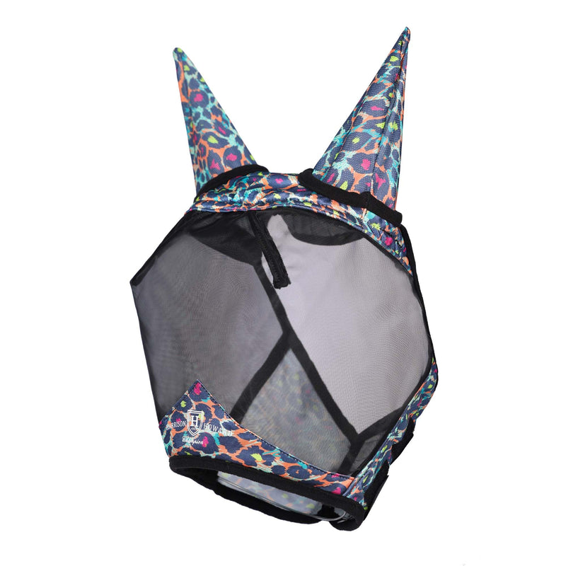 Harrison Howard Pro LumiVista Horse Half Face Fly Mask Large Eye Space with Ears UV Protection for Horse Iridescent Prints M Medium - BeesActive Australia