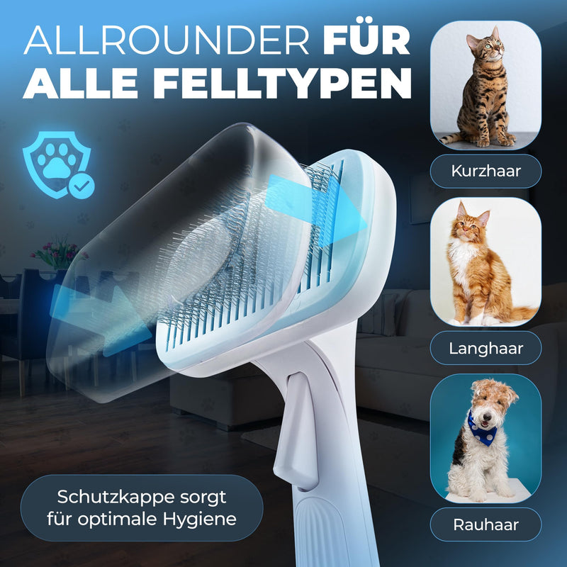 Cat brush [with cover] - grooming brush for long and short-haired cats, removes loose hair and tangles from your cat [auto-clean system] fur brush cat accessories, indoor cat brush | FC LINE - BeesActive Australia