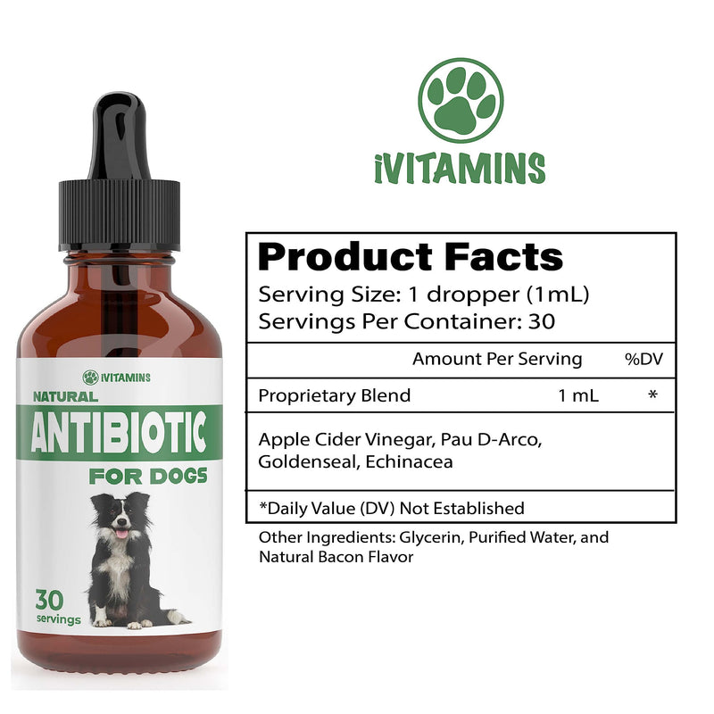 Natural Dog Antibiotics - Antibiotics for Dogs - Antibiotic for Dog - Yeast Infection Treatment for Dogs - Dog Yeast Infection Treatment - Itch Relief for Dogs - 1 fl oz - Bacon Flavor - PawsPlanet Australia