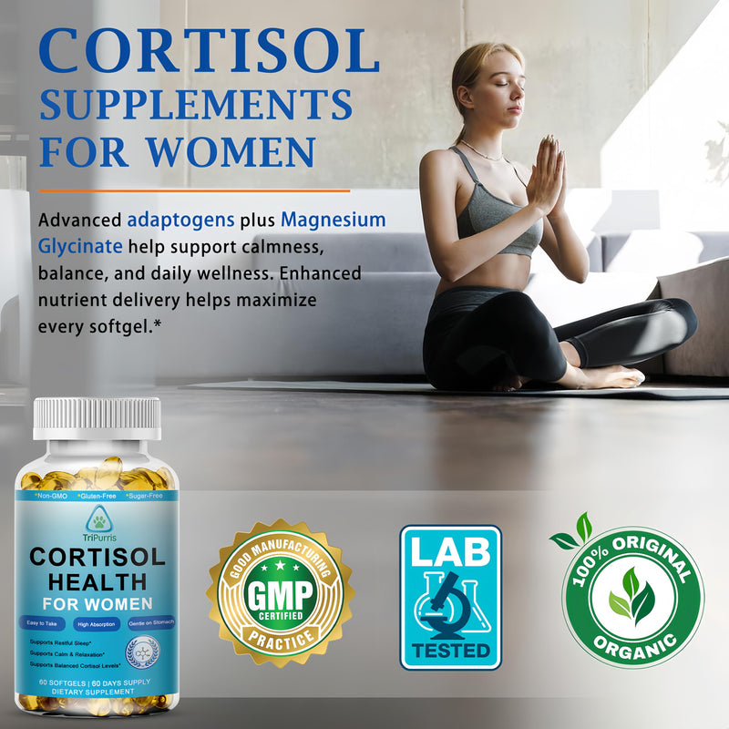 Cortisol Supplement for Women, High Absorption Cortisol Balance Support Magnesium Glycinate with Ashwagandha, L-Theanine, Phosphatidylserine & Rhodiola, Calm Focus, Daily Wellness & Energy Support