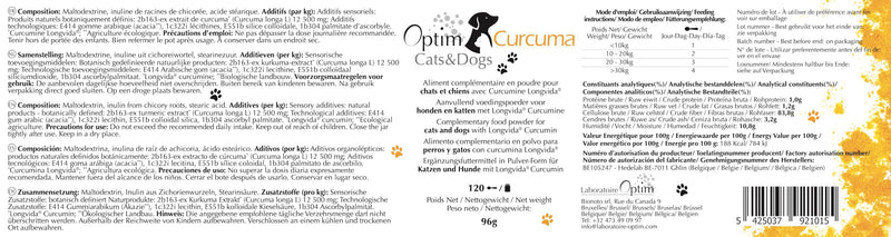 OPTIM Curcuma Cats & Dogs Senior - Turmeric Powder for Dogs and Cats - High Strength Hip & Joint Supplement - 120 Doses - Longvida Curcumin - No Pepper No Bioperine