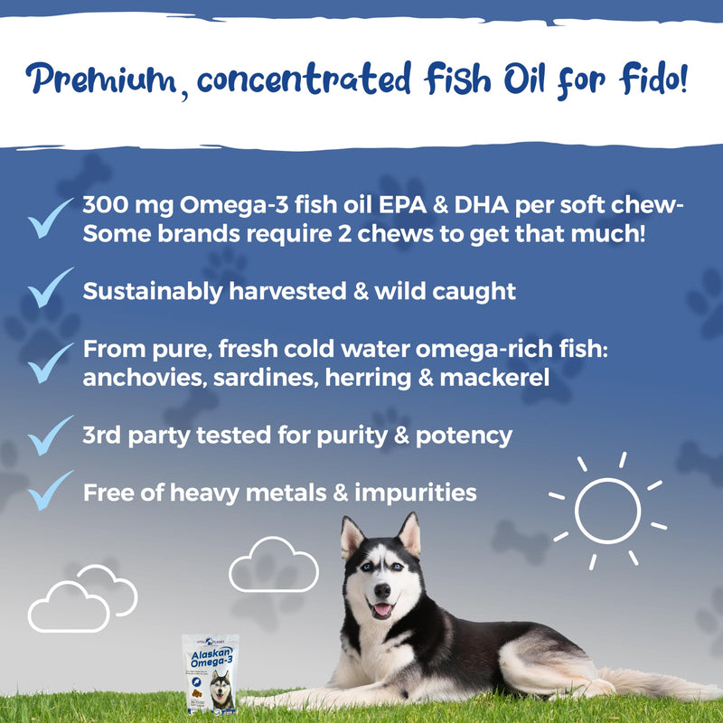Vital Planet - Alaskan Omega-3 Soft Chews for Dogs, Wild Alaskan Fish Oil – 30 Hickory Flavored Soft Chews - PawsPlanet Australia