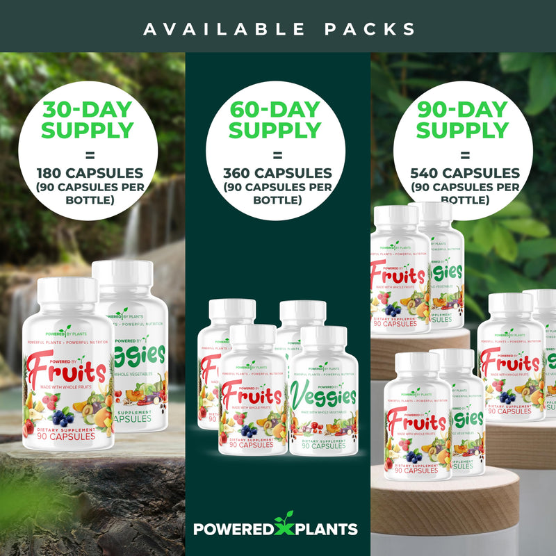 Daily Fruits and Veggies Supplement - 180 Capsules for 30 Days, Non GMO & Gluten Free Superfood with Natural Vitamins - Powered by Plants, 2-Pack 90 Count (Pack of 2)