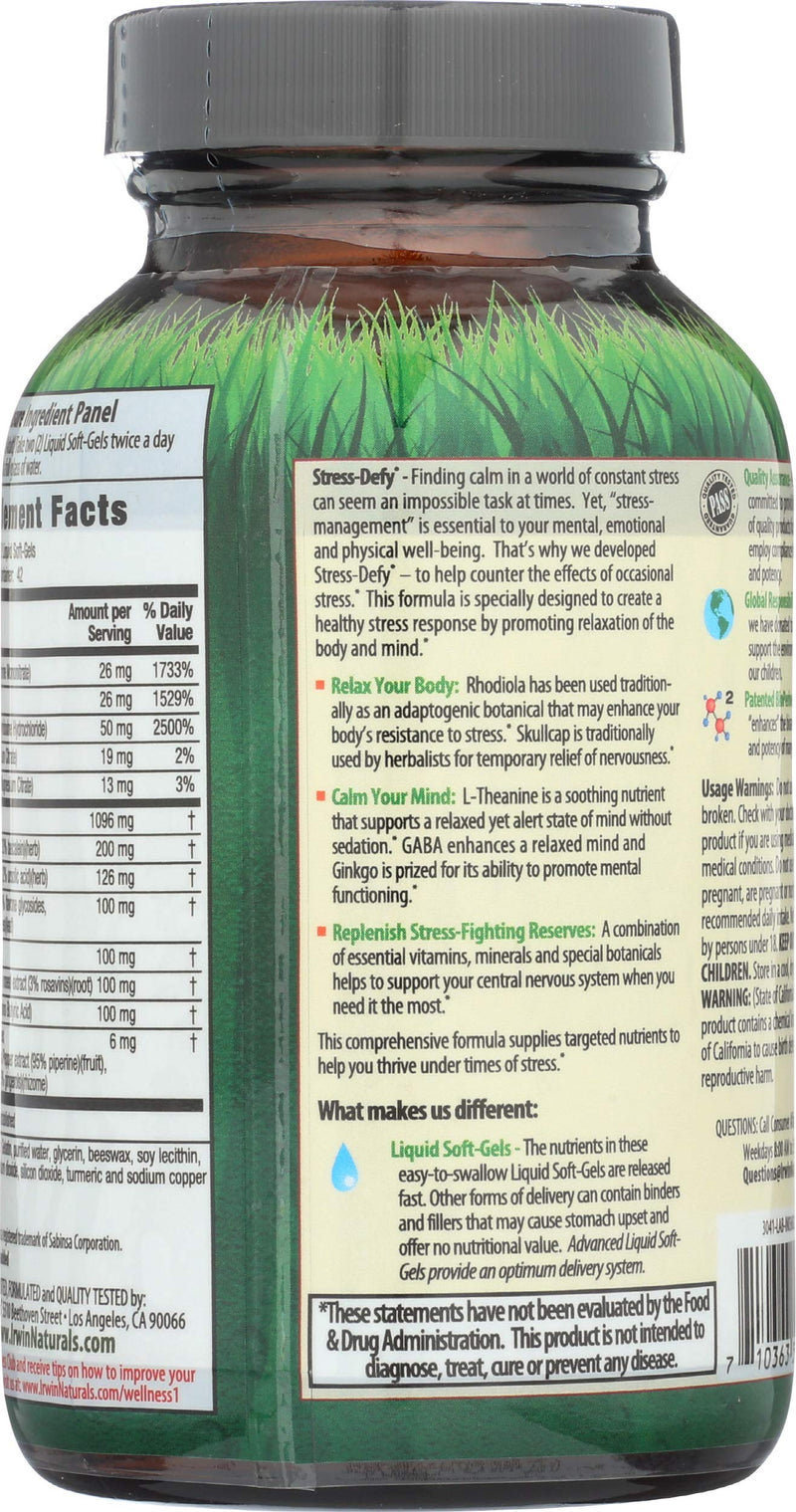 Irwin Naturals Stress-Defy Daily Stress Support & Calm Formula 84 Softgels | Emotional Balance | L-Theanine + Adaptogens | Relaxed Mental Clarity | 84 Liquid Soft-Gels