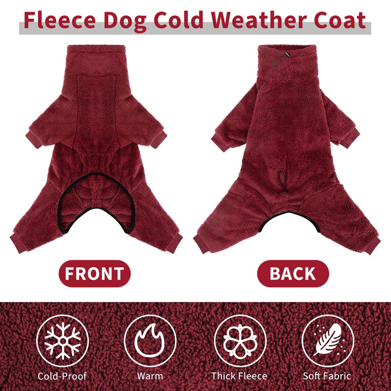 Dog Winter Coat Soft Pullover Pajamas, Warm Dog Cold Weather Coats Fleece Dog Coat, Cozy Dog Winter Jacket Windproof Fullbody Dog Jumpsuit Onesie Fleece Sweater Winter Clothes Apparel for Dogs Medium WineRed - BeesActive Australia