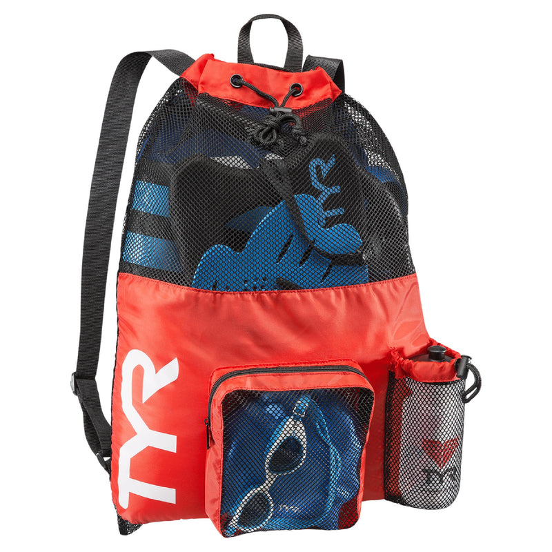 TYR Big Mesh Mummy Backpack for Wet Swimming, Gym, and Workout Gear, Red - BeesActive Australia
