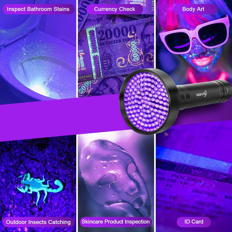ESCO LITE UV Black Light Flashlight, Powerful 128LED Handheld Ultraviolet Flashlight Upgraded Bright Blacklight Detector for Dog Urine, Scorpion and Bed Bug - BeesActive Australia