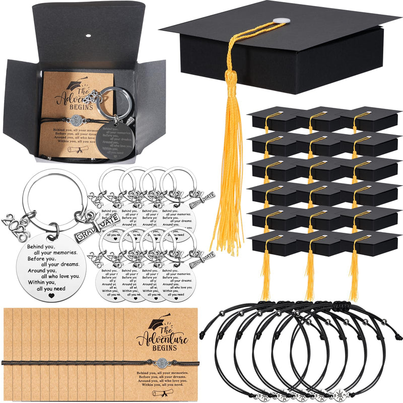 24 Sets 2026 Graduation Gifts Bulk, Class of 2026 Graduation Keychains With Grad Compass Bracelets Bulk Set In Cap Boxes 2026 Graduation Gift for Students, Guests, Graduates 24