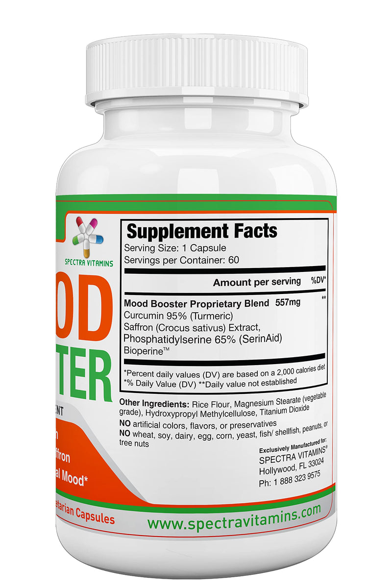 Mood Booster 60 Caps - Mood Enhancer Capsules Supports Optimal Mood, Stress Relief, Focus, for Men/Women | Supports Optimal Emotional Wellness, Curcumin, Saffron,