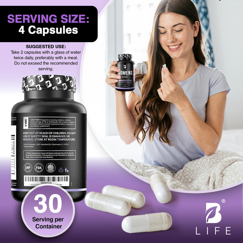 B Life Company Hair Vitamins for Hair Loss for Women – Biotin for Hair Growth – Hair Loss Treatments for Women – Healthy Hair Skin and Nails –240 Capsules – 60 Servings Biotin Vitamins 240 Capsules