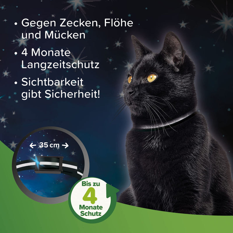 BEAPHAR - tick and flea protection collar - for cats from 12 weeks - repellent - 4 months protection against ticks, fleas and mosquitoes - rainproof - reflective - band length 35 cm - silver / black reflector 4 months - BeesActive Australia
