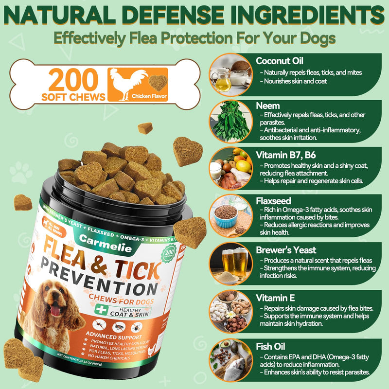 Flea and Tick Support Bundle for Dogs – Oral Flea Drops for Dogs + Flea Chews for Dogs – Natural Flea Prevention for All Breeds & Ages – Chicken Flavor