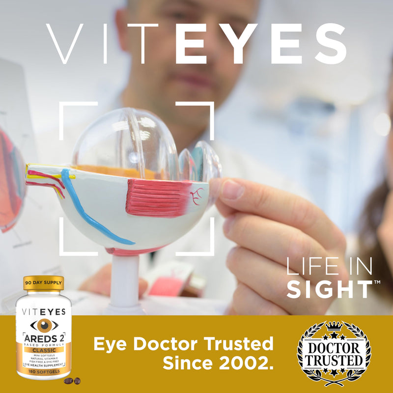 Viteyes AREDS 2 Classic Macular Health Formula Softgels, Eye Health Vitamin to Support Macular Health, Lower Zinc, Eye Vitamins, Macular Vitamins, Beta-Carotene Free, 180 Softgels 180 Count (Pack of 1)