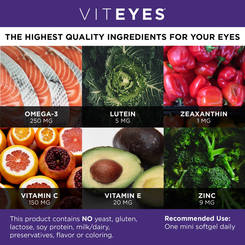 Viteyes Vision for Ages 50 Plus for Eye Health, Vision Support, Aging Eyes, Lutein, Zeaxanthin, Omega-3, Zinc, Vitamin C, Vitamins D, Vitamins E, Eye Doctor Trusted, Manufactured in The USA, 90 Ct
