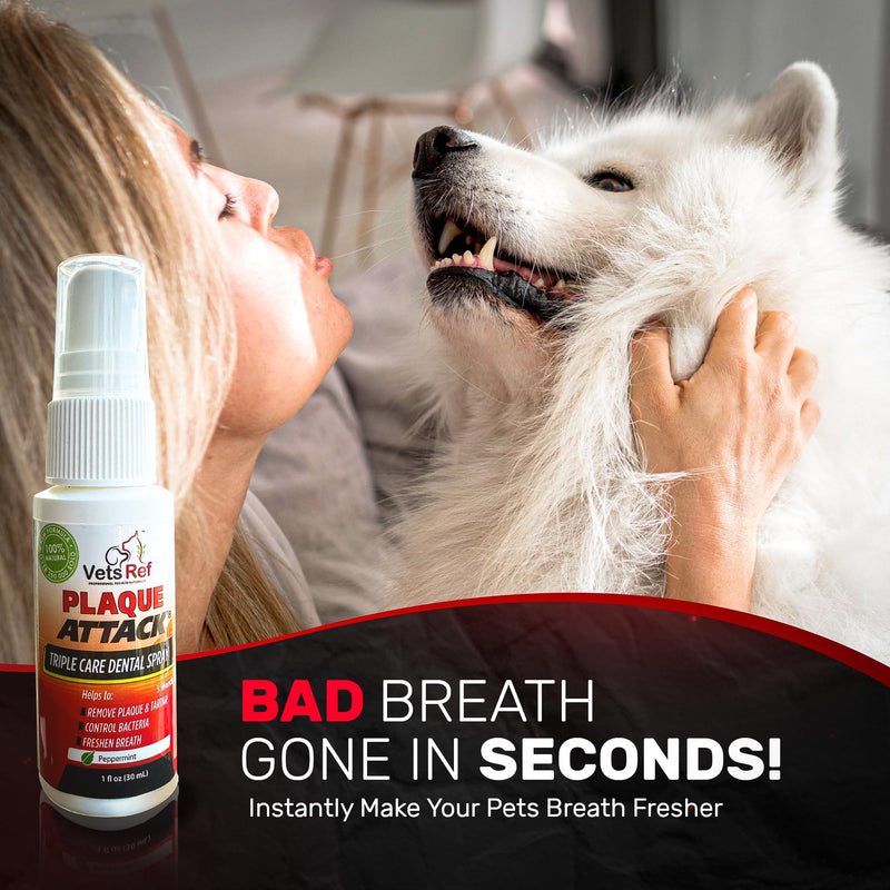 Pet Dental Spray, As Seen on TV, Eliminates Plaque & Tartar, Helps with Plaque and Tartar and Provides Instant Fresh Breath - Includes 3 Months' Supply of Peppermint Spray, 1fl. OZ (30ML) - PawsPlanet Australia