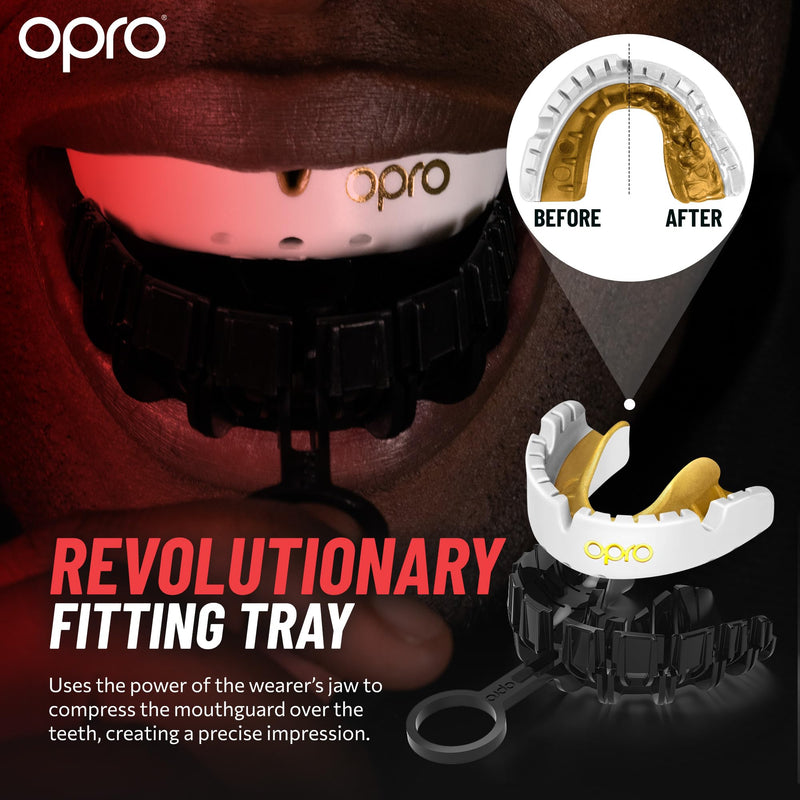 OPRO Gold Level Braces Mouth Guard, Moldable Mouthguard for Comfort & Fit for Boxing, Hockey, MMA, UFC, Football, Braces Protection, Youth & Adult Mouthguard with Case Included, White White/Gold - BeesActive Australia