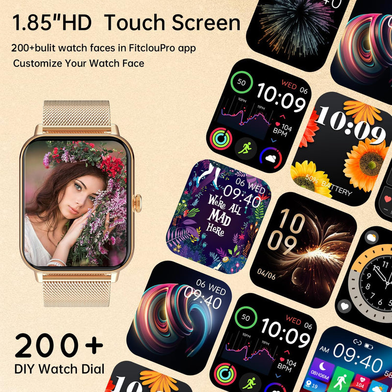 Smart Watch for Women Men 3 Bands (Answer/Make Calls) 1.85" HD Fitness Tracker Smartwatch for Android iPhone with Steps Tracking/Heart Rate/Sleep Monitor, 120+ Sports Modes IP68 Waterproof, Rose Gold