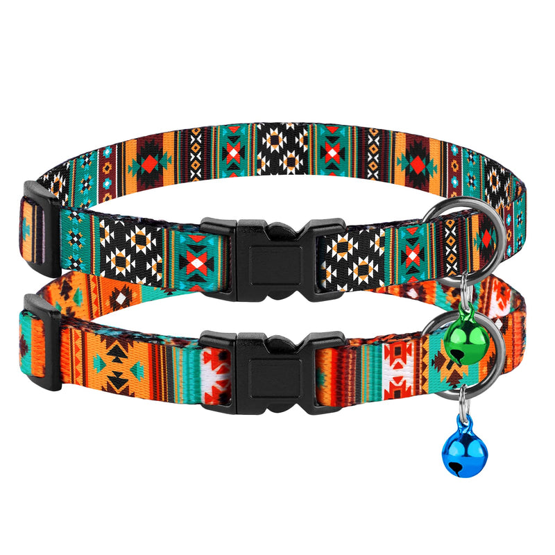 Cat Collar Breakaway 2PCS Adjustable Pattern Tribal Aztec Southwest Safety Pet Collars for Cats Kitten (Tribal + Southwest) - BeesActive Australia