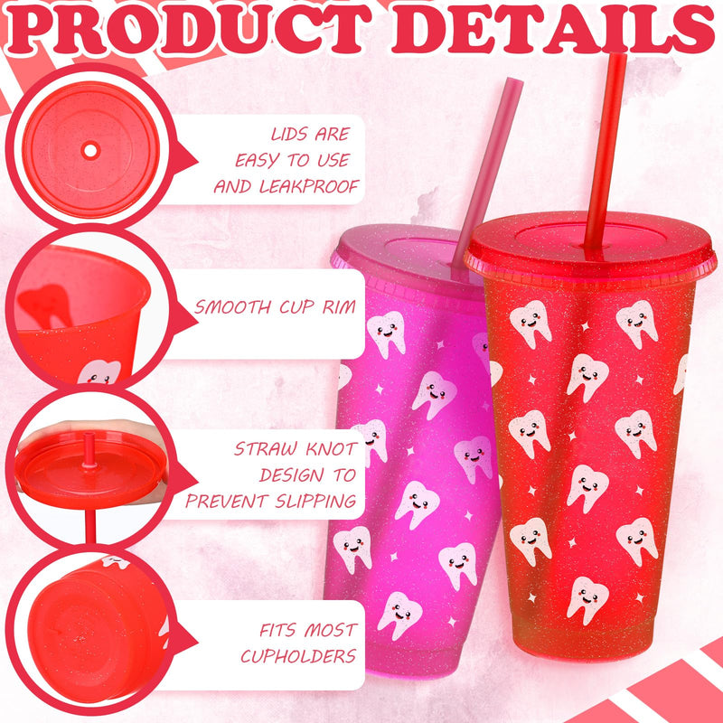 Reallnaive 20 Pcs Dental Teeth Plastic Tumblers with Straw and Lids Bulk