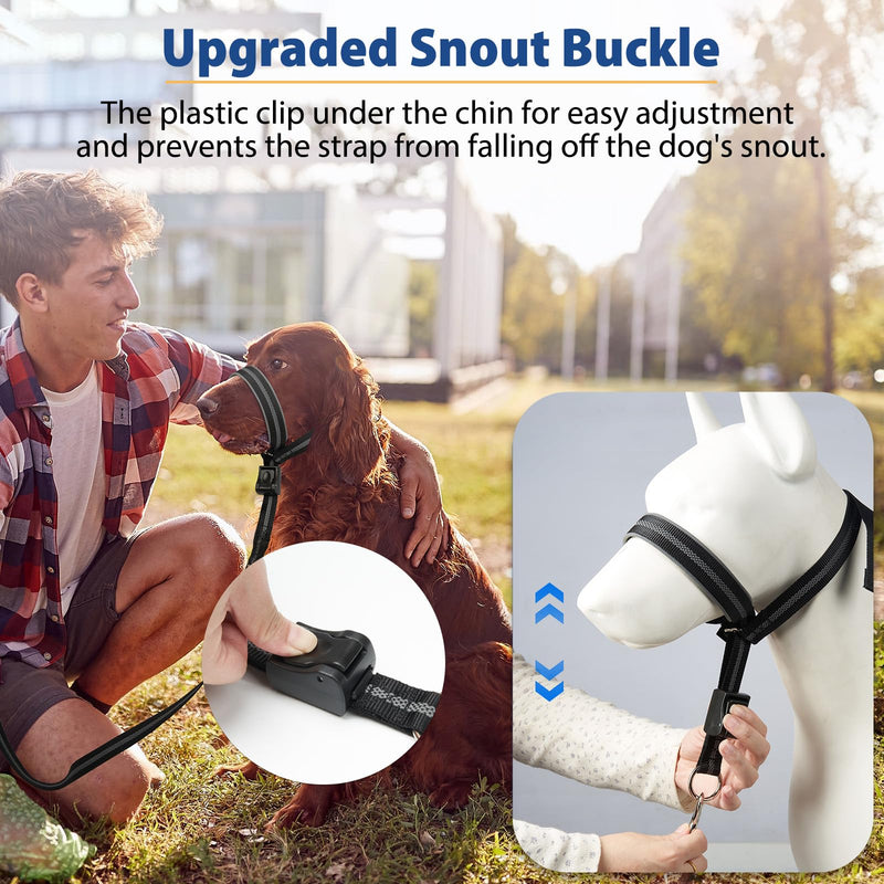 BARKLESS Dog Head Collar, Reflective Head Halter for Small Medium Large Dogs with Soft Padding, No Pull Mouth Harness with Training Leash, Adjustable Muzzle Leash for Gentle Walking M (Snout 9½-12½ '') Black - BeesActive Australia