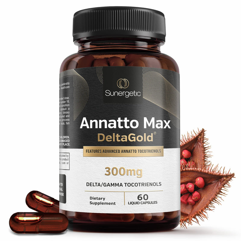 Sunergetic Premium Annatto Tocotrienol Supplement – with DeltaGold – Tocotrienols Vitamin E 300 mg – Supports Liver, Immune & Heart Health - Delta + Gamma Tocotrienols (60 Liquid Capsules) 60 Count (Pack of 1) - BeesActive Australia