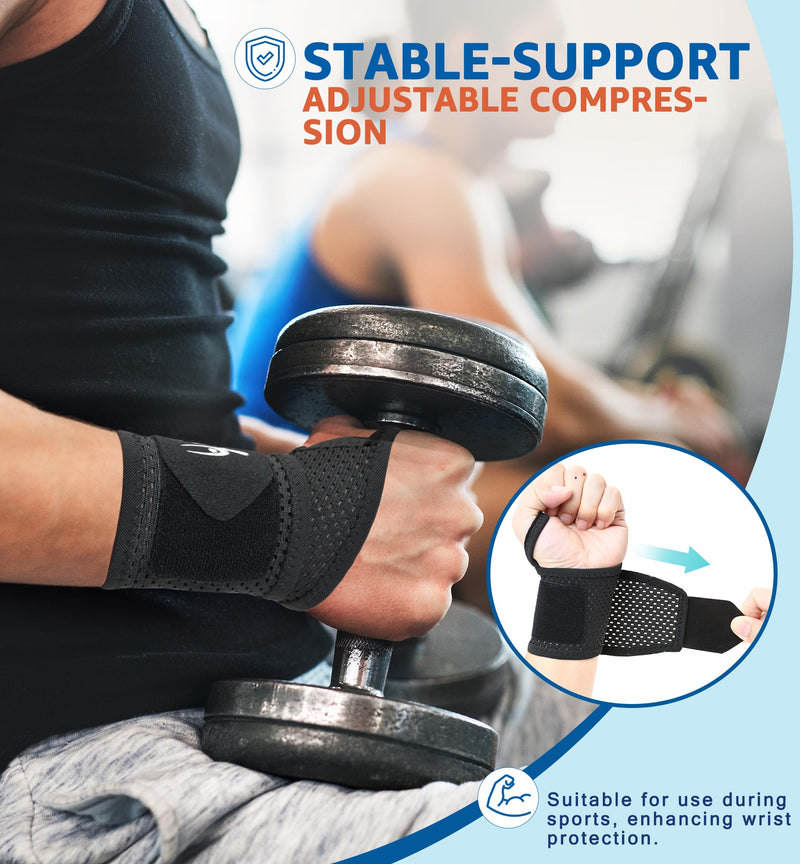 HiRui 2-Pack Ultra-Thin Mesh Wrist Wraps - Breathable, Adjustable Wrist Support for Workouts & Daily Use - Unisex Wrist Brace for Pain Relief, Tendonitis, Carpal Tunnel - One Size Fits All (Black) Black