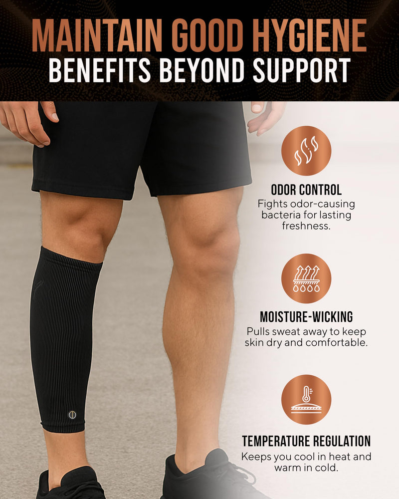 TheraCopper Copper Calf Compression Sleeve — Premium Copper Compression Shin Sleeve for Men & Women — Breathable & Non-Slip Leg Sleeves for Runners, Shin Splints, Muscle Recovery & Leg Fatigue Medium - BeesActive Australia