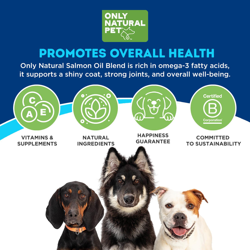 Only Natural Pet Wild Alaskan Salmon Oil for Dogs & Cats - Omega 3 & 6 Liquid Food Supplement for Pets - EPA & DHA Fish Oils, All Natural Joint Support, Promote Healthy Skin, Coat & Heart - 20 Fl Oz 20 Ounce (Pack of 1) - PawsPlanet Australia