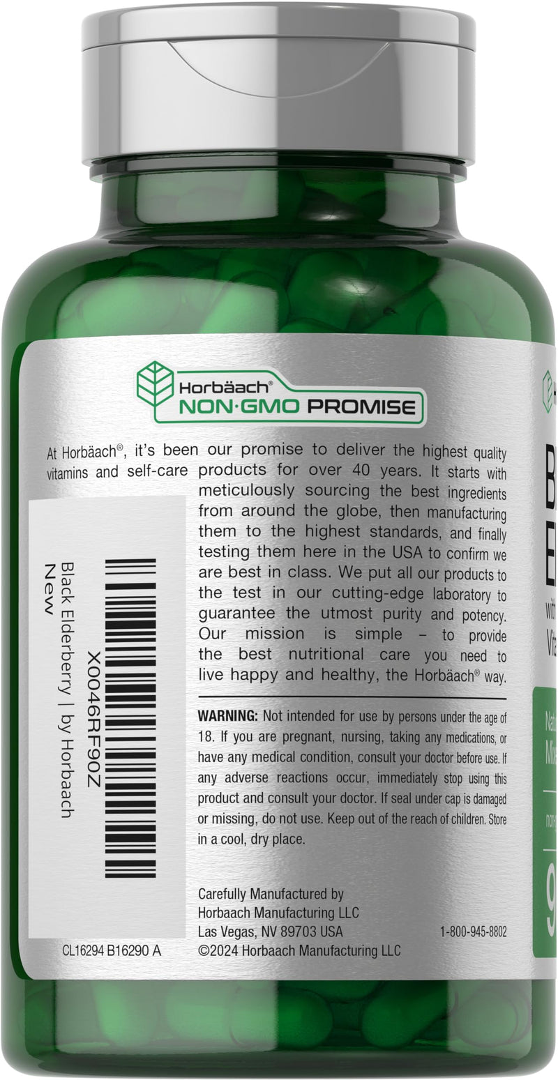 Horbaach Black Elderberry with Vitamin C and Zinc | 90 Chewable Tablets | Mixed Berry Flavor | Immune Support Complex | Vegetarian, Non-GMO, and Gluten Free Supplement 90 Count (Pack of 1)