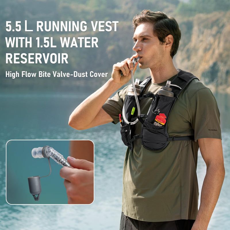Running Vest with Water Bladder 1.5 Liter, Small Hydration Water Vest, Lightweight Hydration Pack Multi-Pocket 11x - for Hiking Race Trail Marathon for Women Men Black