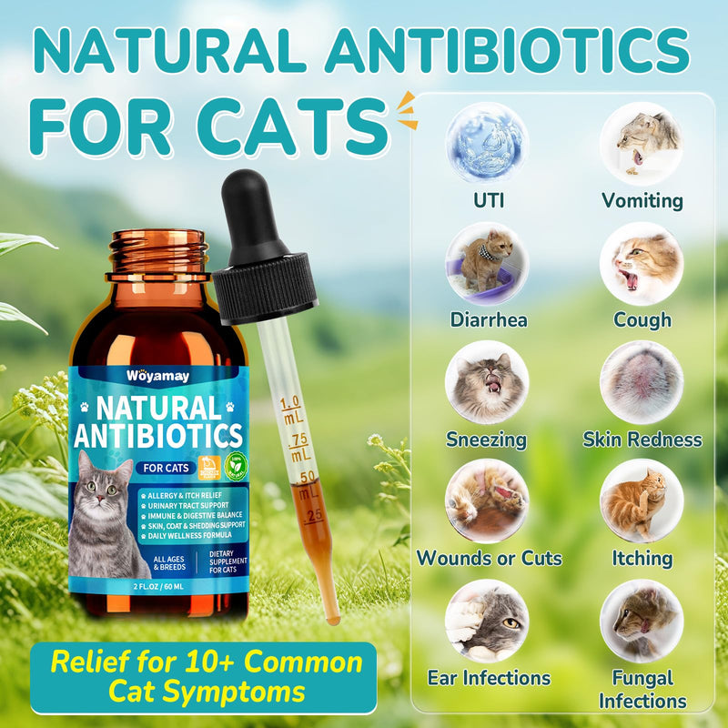 Woyamay Antibiotics for Cats, Natural Antibiotic for Allergy Relief, Urinary Tract Health, Itch Relief & Digestion Care, Cat Allergy Relief for Cats, Cat Immune Support Supplement, 2 Fl Oz Chicken 1 Pack