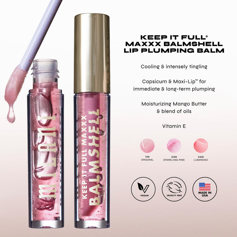 Milani Keep It Full Maxxx Balmshell Lip Plumper Gloss - Sparkling Pink | Moisture-Rich Lip Plumper With Pout-Maximizing Heat And A Soft-Shine Finish. Made With A Blend Of Vitamin E-Rich Oils. 0.15 Fl Oz (Pack of 1)