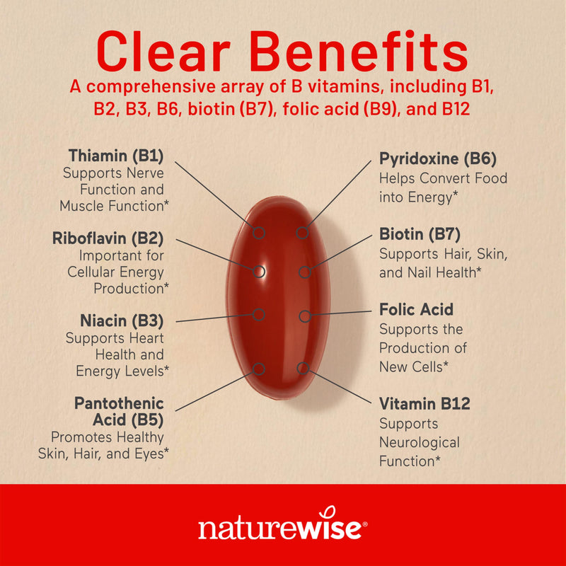 NatureWise Vitamin B Complex for Women and Men - with Folic Acid Biotin B1 B2 B3 B6 B12 - Support Cellular Energy & Mental Clarity - Gluten & Dairy Free - 360 Softgels[1-Year Supply] 360 Count (Pack of 1)