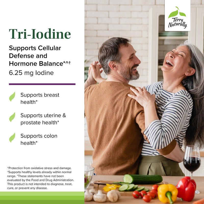 Terry Naturally Tri-Iodine - Support Thyroid Health - Aids Hormone Balance with Molecular Iodine from Kelp - Features Potassium Iodide & Sodium Iodide - Brain & Energy Support - 6.25mg, 90 Capsules Unflavored 90 Count (Pack of 1) - BeesActive Australia