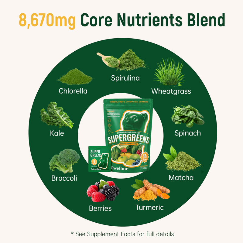 Super Greens Gummies, Digestive Health Support, 28 Daily Packs | 0g sugar super greens gummies with 6g dietary fiber, daily vitamins, and an 8,670mg Core Nutrients Blend for easy routines 6 Count (Pack of 28)
