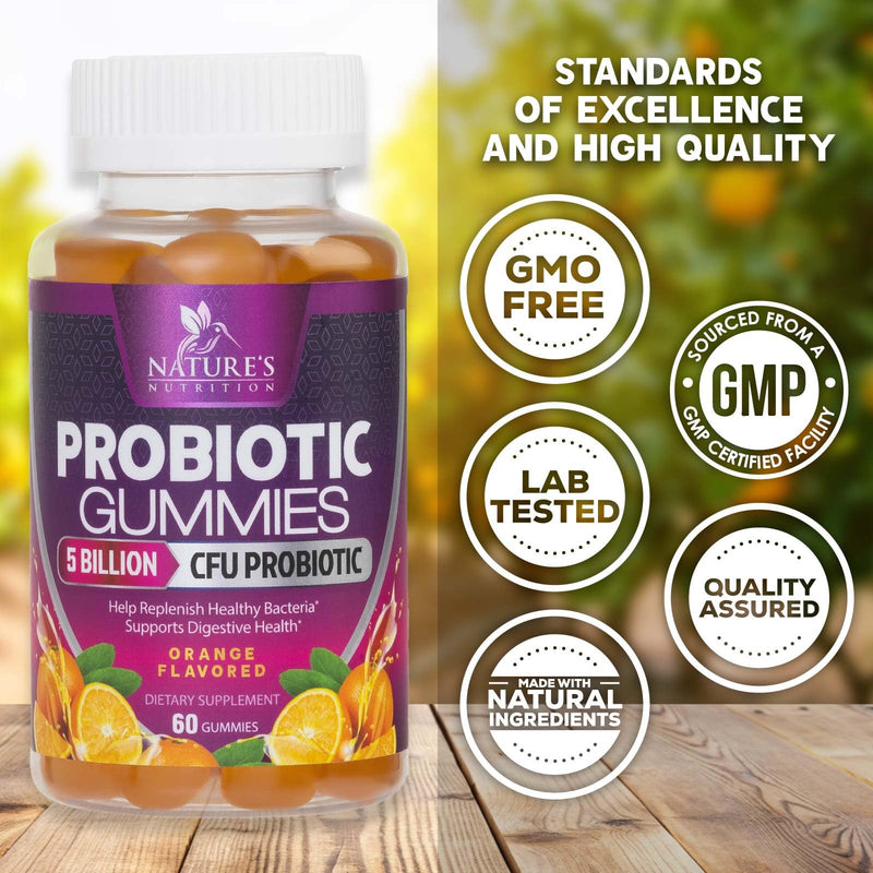 Probiotics for Digestive Health Gummies - 6 Unique Strains for Daily Immune Support & Gut Health, Supports Constipation, Gas & Bloating - Best Probiotic Supplement Gummy for Women & Men - 60 Gummies 60 Count (Pack of 1)