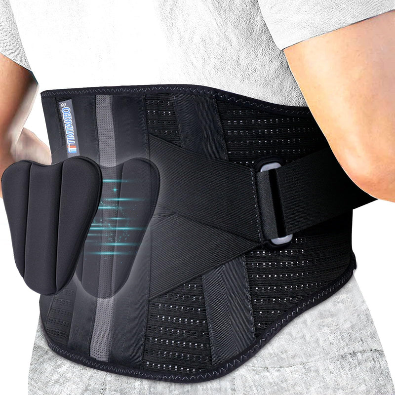 Timtakbo Back Brace Support Belt for Men Women, Back Support Brace for Lower Back Pain Relief with Lumbar Pad for Lifting at Work, Scoliosis Pain Relief Brace (Black,L/XL Fits 29.5”-37.5”Belly Waist) BLACK/GREY L/XL