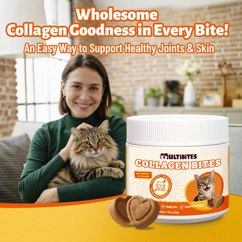 220g Collagen Bites for Cats - Cat Collagen Supplements with Glucosamine, Taurine & Omega 3 - Joint Health,Skin Coat & Immune support - Pet vitamins and supplements