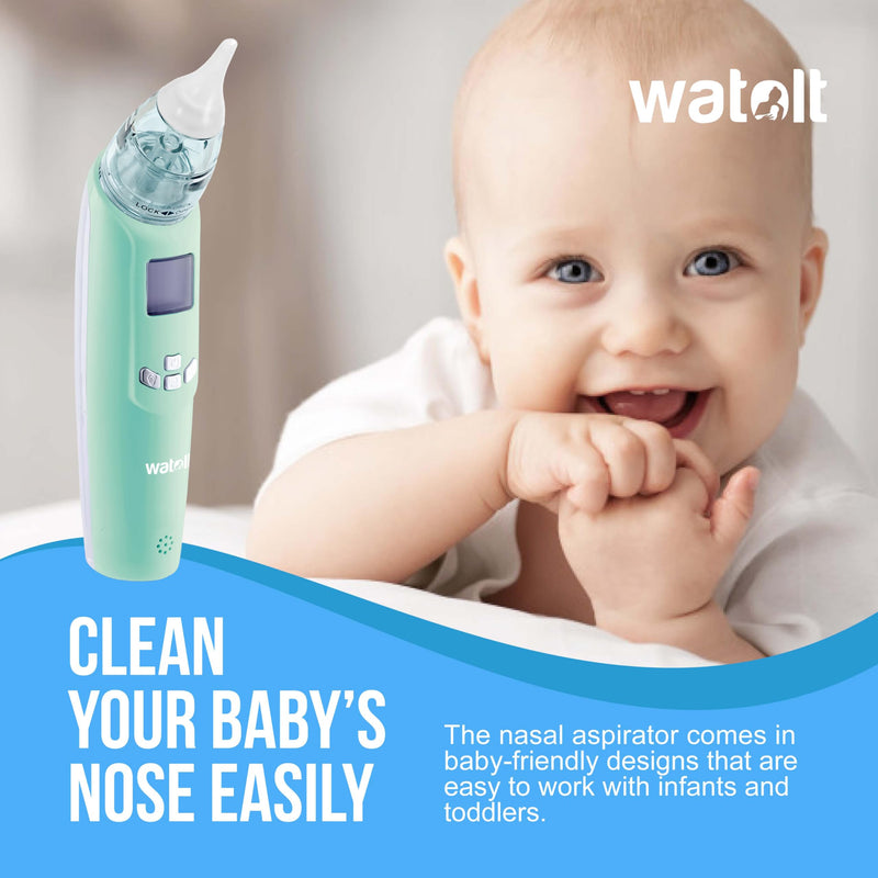 Watolt Baby Nasal Aspirator - Electric Nose Suction for Baby - Automatic Booger Sucker for Infants - Battery Powered Snot Mucus Remover for Kids Toddlers Green