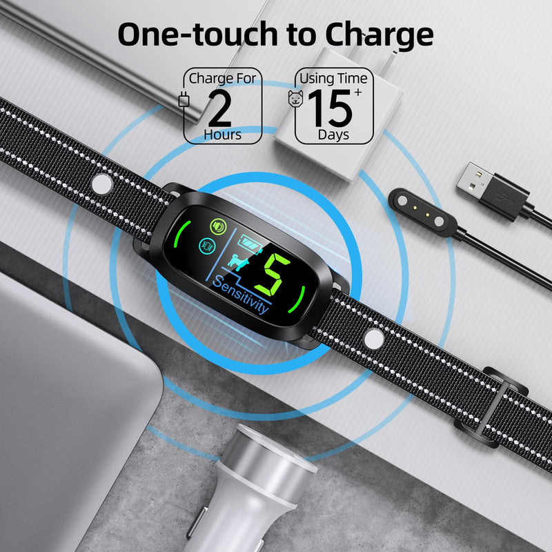 Dog Bark Collar, Rechargeable Smart Collar, Anti Barking Training Collar with 5 Adjustable Sensitivity Beep Vibration, Bark Collar for Large Medium Small Dogs (Black) Black - BeesActive Australia