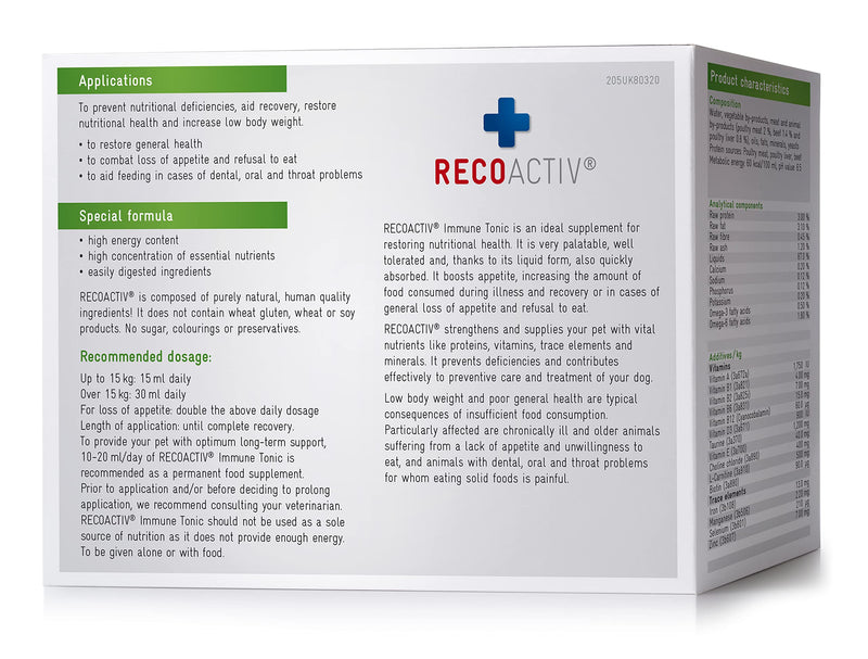 RECOACTIV Immune Tonic for dogs, 3 x 90 ml, dietary restoration for low appetite, liquid nutritional supplement for dogs