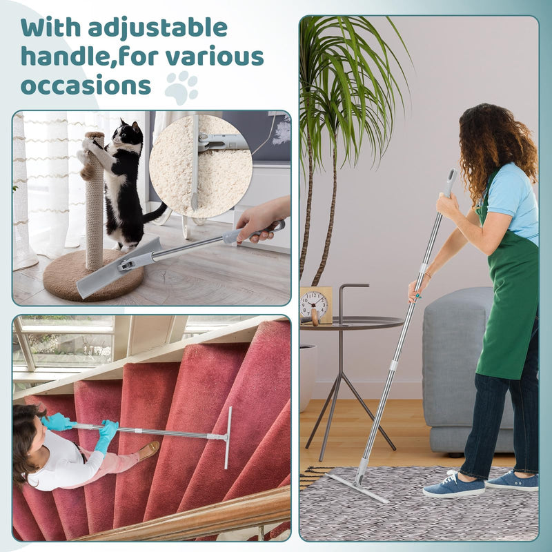 Carpet Rake for Pet Hair Removal, FireBee 47" Adjustable Long Handle Pet Hair Remover, Self-Locking Fixed Nylon Head, Easy Storage, Large Fur Scraper Tool for Rugs, Couch, Stair & Pet Beds - BeesActive Australia