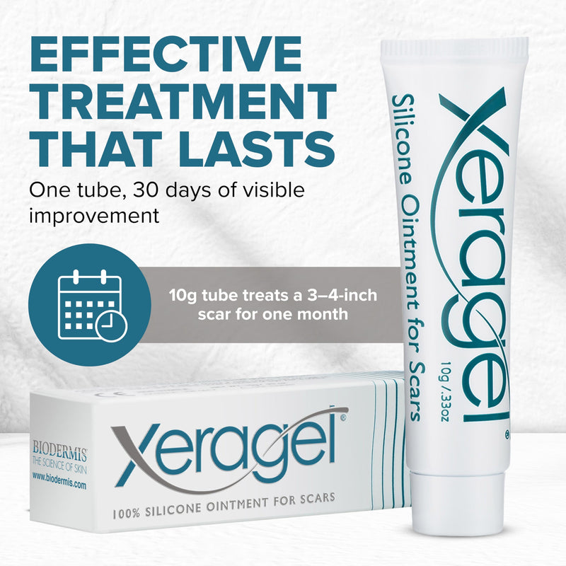 Xeragel 100% Silicone Scar Treatment Ointment 10g – Scar Gel for Smoother, Flatter Scars from Surgery, Burns, Acne & More - For Old & New Scars on Face, Neck & Hands - Hypoallergenic & Fragrance-free