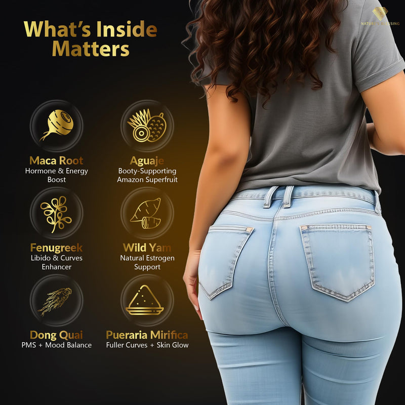 Nature's Blessing Juicy Big Booty Gummies – Sculpt Curves Naturally with Maca, Fenugreek, Wild Yam & More – Feminine Wellness, Energy & Glow - Hormonal Balance & Natural Vitality