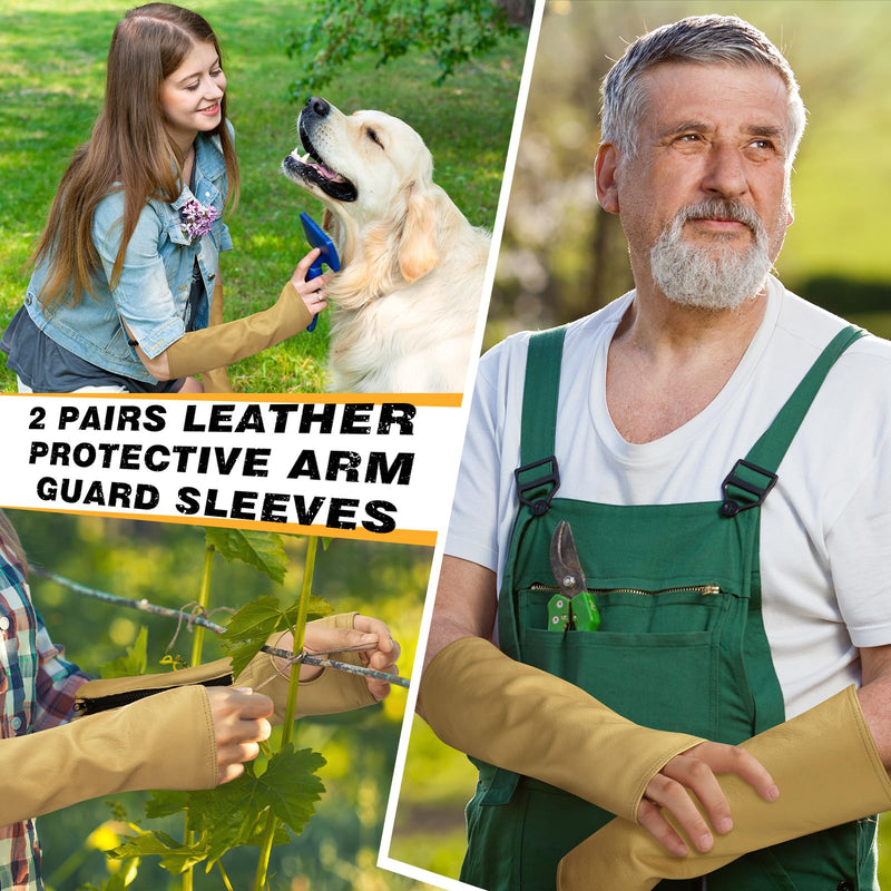 Suhine 2 Pairs Leather Arm Guards Leather Welding Work Sleeves Cut Resistant Arm Protectors for Thin Skin Bruising Men Women(Large) Large