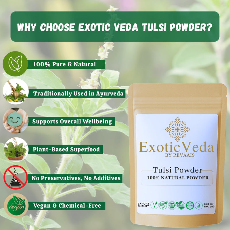 Tulsi Powder (Holy Basil) 100g (3.53oz) | 100% Pure & Natural | Non-GMO, Vegan, Gluten-Free | No Preservatives | Perfect for Teas, Smoothies, Juices, Cooking, Hair Masks & Skin Care - BeesActive Australia