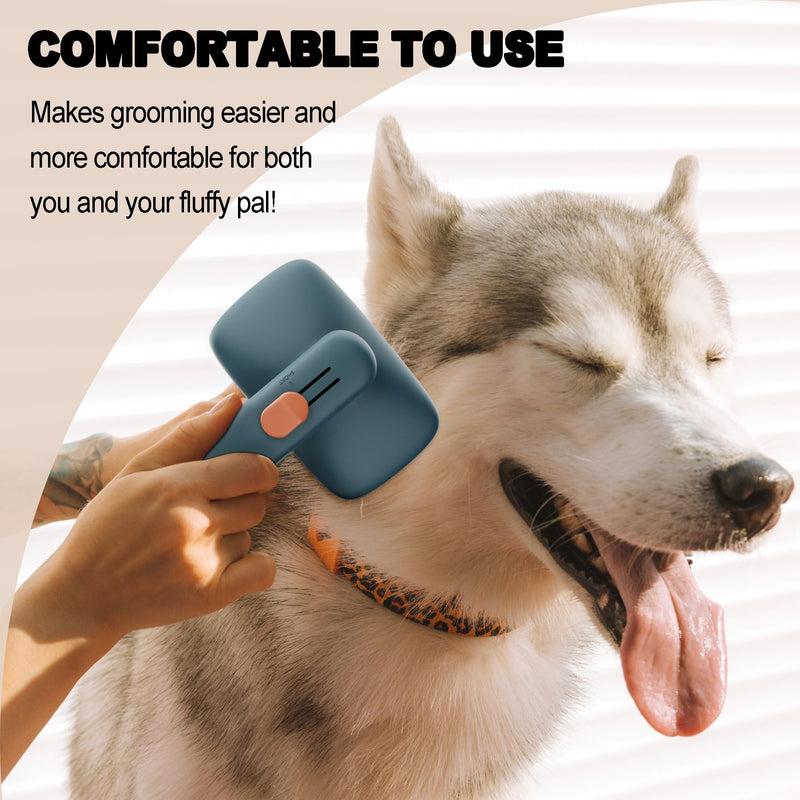 Dog Brush Cat Brush,Dog Brush for Shedding,Cat Brush With Release Button,Deshedding Dog Brush With Skin-friendly Soft Bristles 2 Level to Adjust for Long Short Haired Dogs Cats (Cyan) Cyan - BeesActive Australia