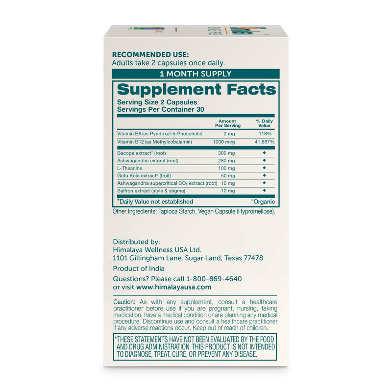 Himalaya Focused Mind Supplement with L-theanine & Vitamin B12, 60 Capsules | Focus & Energy Support with herbs like Ashwagandha & Bacopa for Attention, Brain Supplements for Memory & Focus, Gluten Free