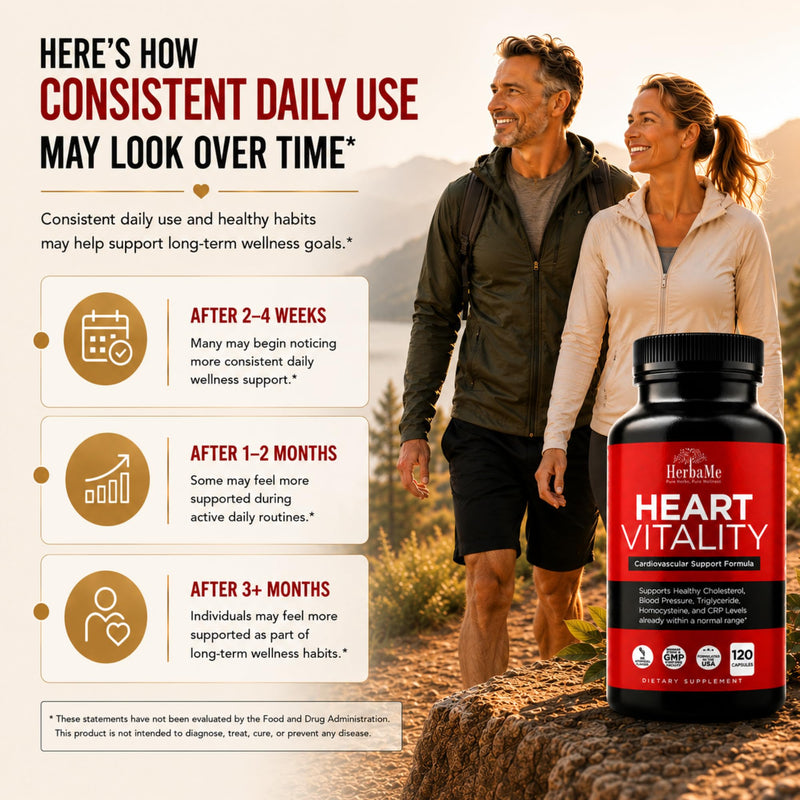 HerbaMe Heart Health Supplement for Circulation & Blood Flow Support | L-Arginine, L-Citrulline, Hawthorn & CoQ10 for Vascular Function, Cardiovascular Wellness & Daily Vitality, 120 Capsules